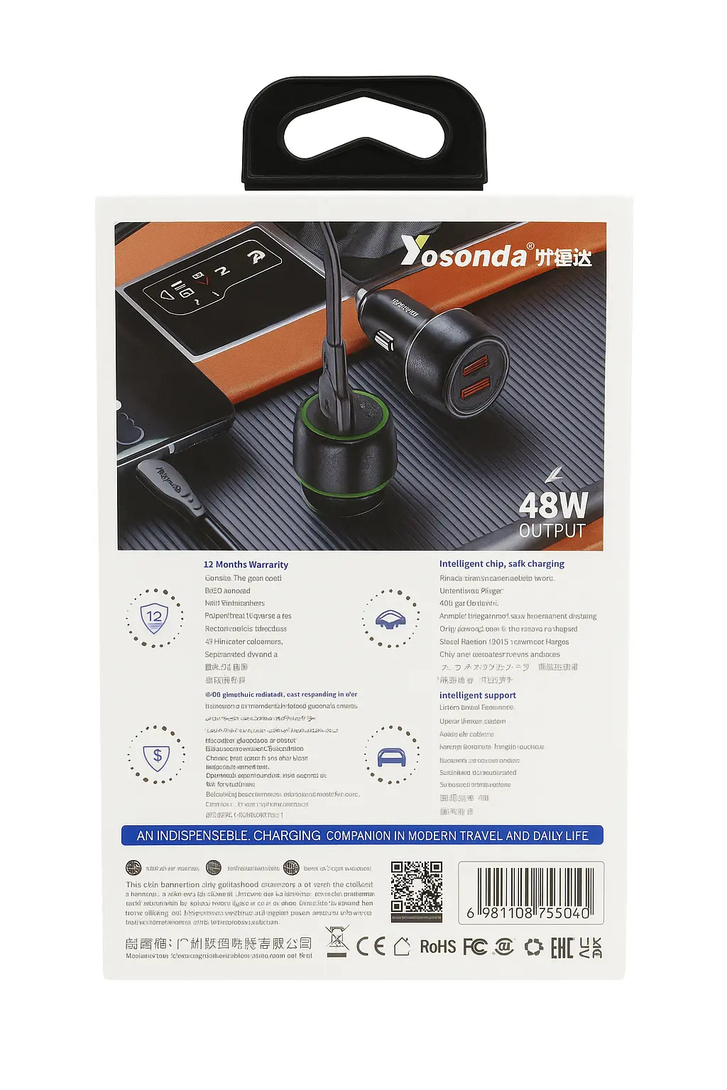Chargeur de Voiture Rapide Yosonda Y-C04 – 48W